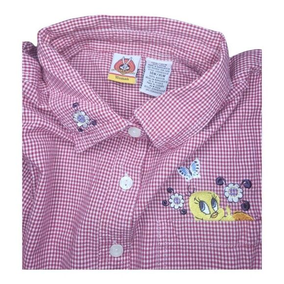 Looney Tunes Button Down Shirt Women Sz 14 / 16 W Tweety Long Sleeve Embroidered - Picture 6 of 6
